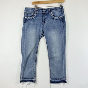 Grace in LA Womens 32 Easy Fit Embellish‎ Distressed Raw Release Hem Ankle Jeans